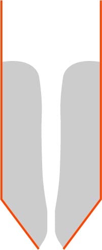 Diagram showing a silo blocked due to tunnelling or rat hole of stored product