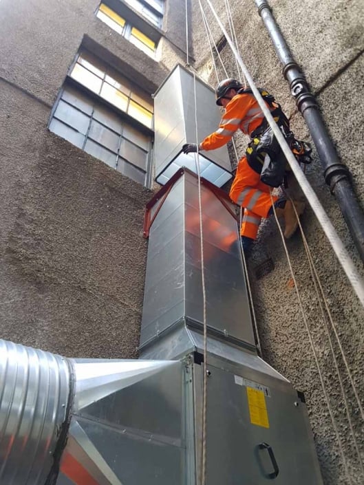Rappel Rope Access Kitchen Extract Ducting Installation Works - Glasgow