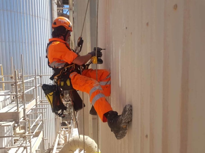 Rope Access Contractors Installing Cladding Fixings using IRATA trained technicians