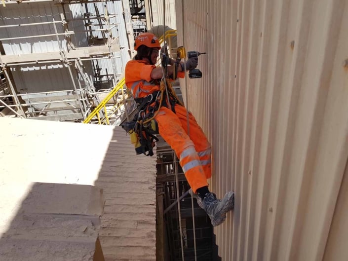 Rope Access Contractors Installing Cladding Fixings using IRATA trained technicians