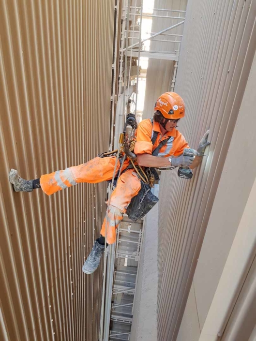 Rope Access Contractors Installing Cladding Fixings using IRATA trained technicians