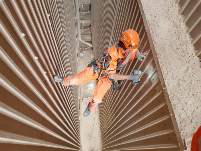 Rope Access Contractors Installing Cladding Fixings using IRATA trained technicians