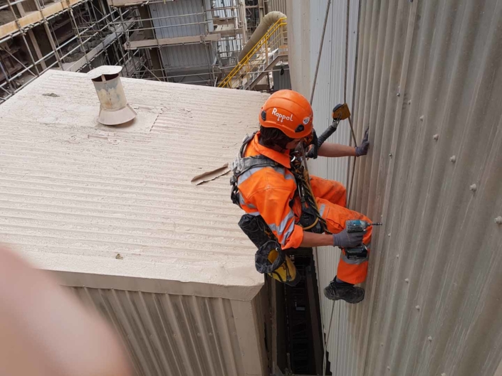 Rope Access Contractors Installing Cladding Fixings using IRATA trained technicians