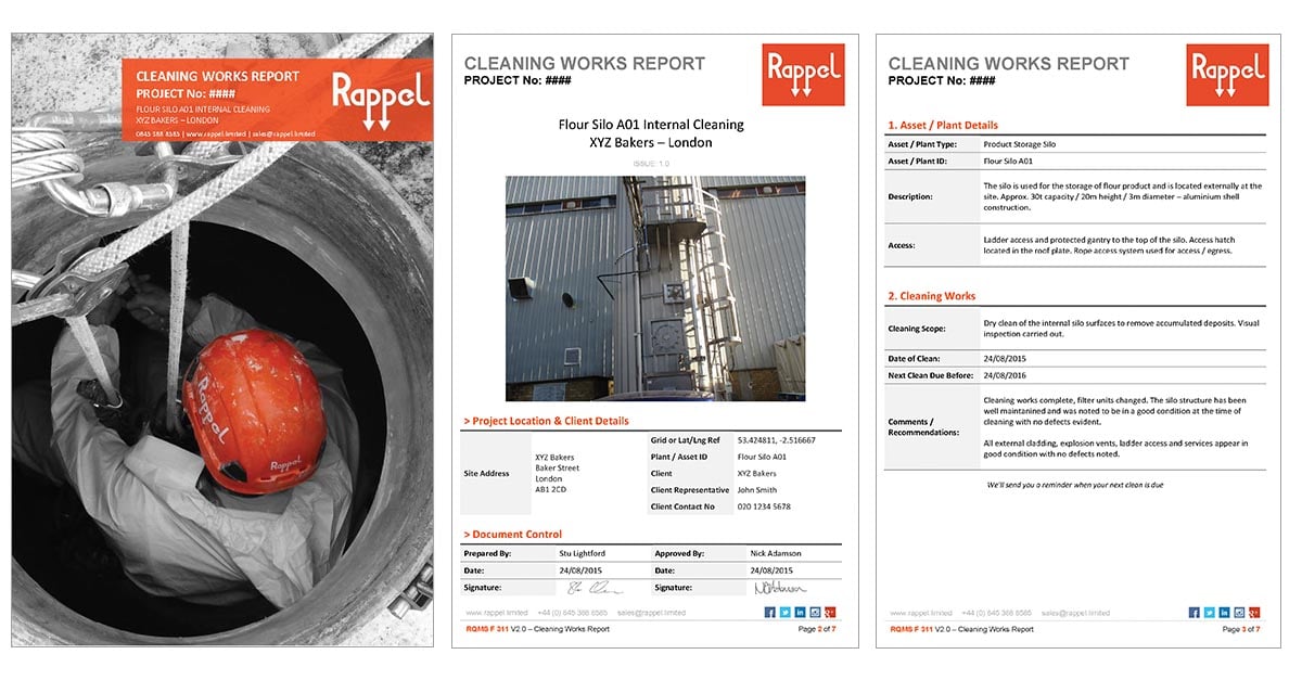 Silo Cleaning Works Sample Report. We issue a report for each silo cleaning project that we undertake.