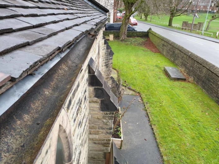 High Level Access Church Gutter and Rainwater Goods Cleaning Service