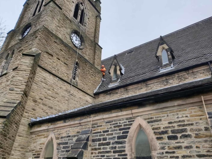 Rope Access Abseil Church Gutter and Rainwater Goods Cleaning Service