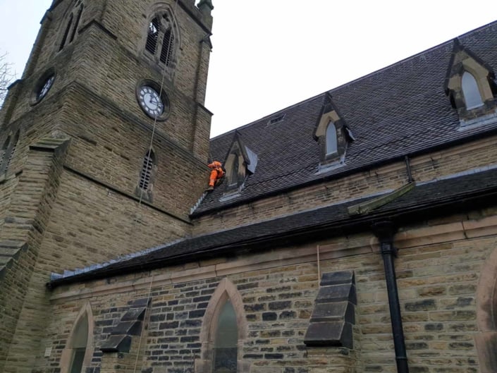 Rope Access Abseil Church Gutter and Rainwater Goods Cleaning Service