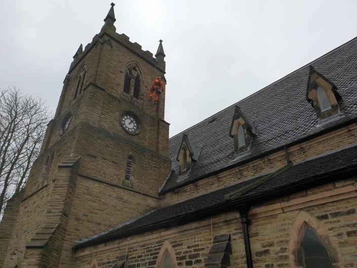 Rope Access Abseil Church Gutter and Rainwater Goods Cleaning Service