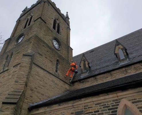 Rope Access Abseil Church Gutter and Rainwater Goods Cleaning Service