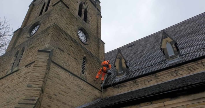 Rope Access Abseil Church Gutter and Rainwater Goods Cleaning Service
