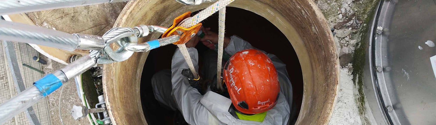 Rope Access technician undertaking silo cleaning works