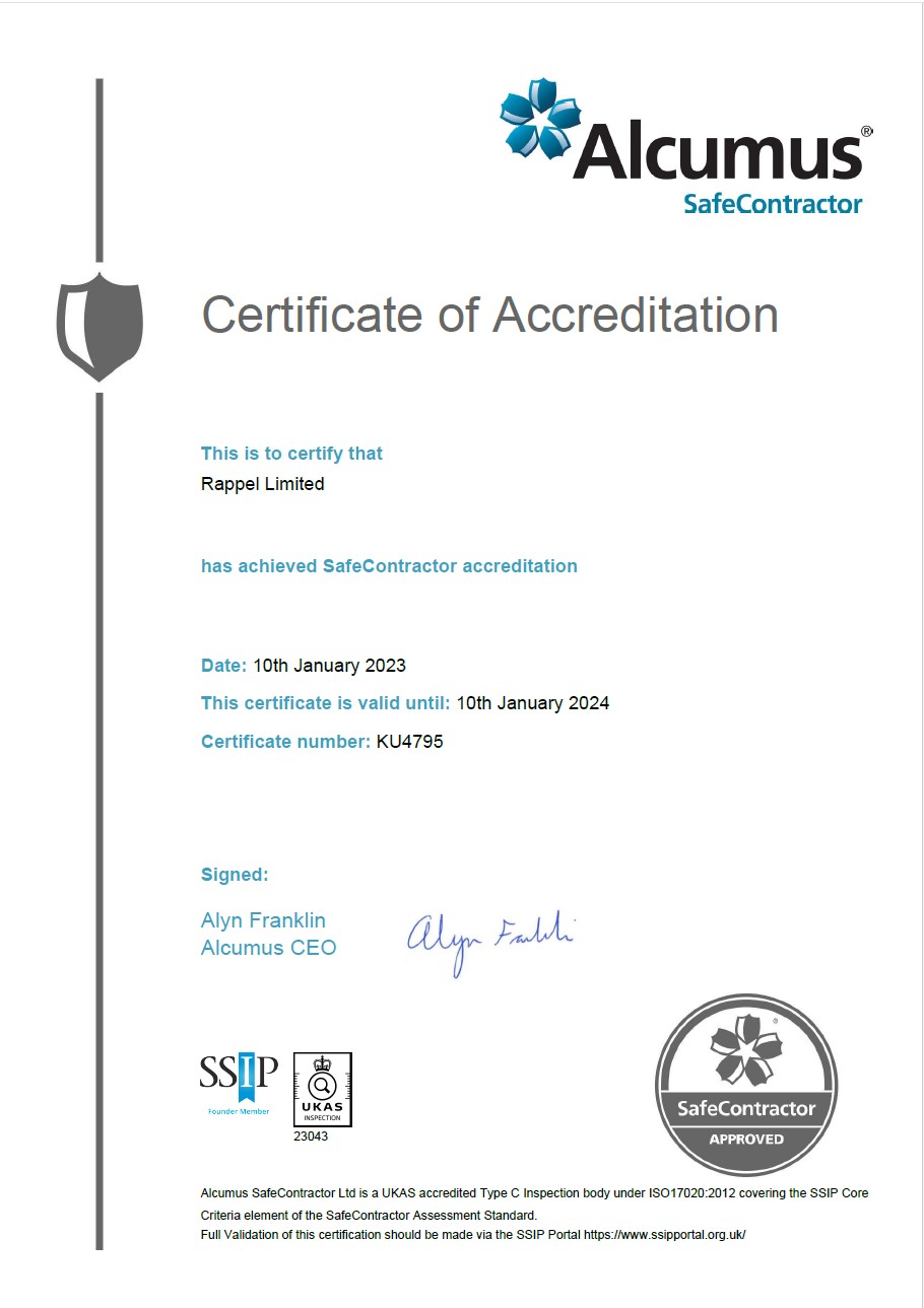 Rappel Safecontractor certificate 2023