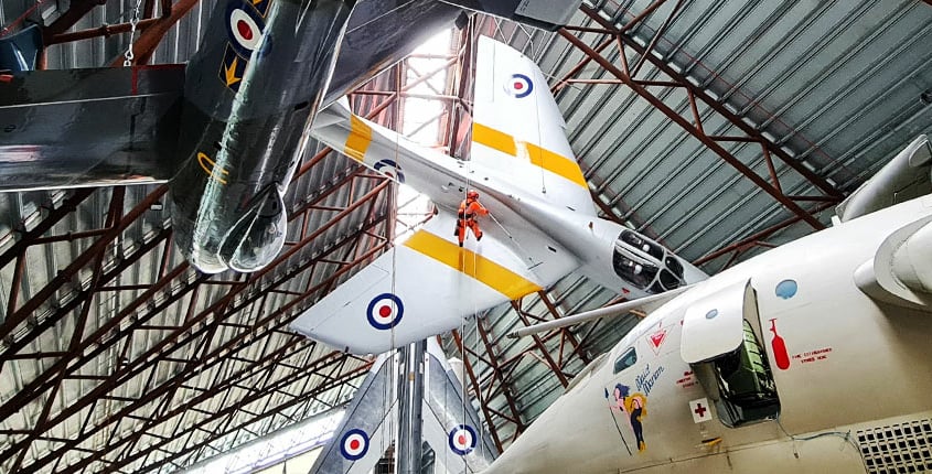 Rappel Rope Access team high level cleaning planes at RAF museum Cosford