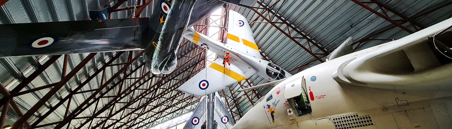 Rappel Rope Access team high level cleaning planes at RAF museum Cosford