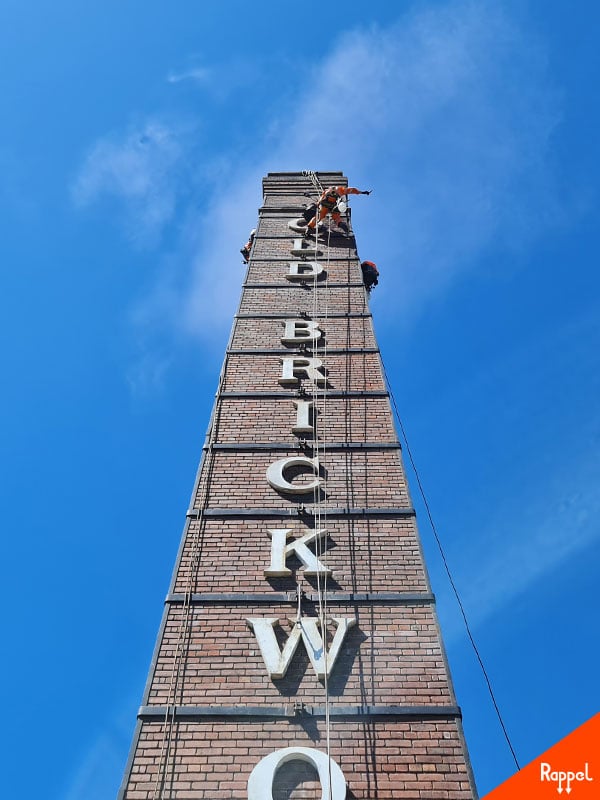 Rope Access re-pointing on old brickworks chimney stack
